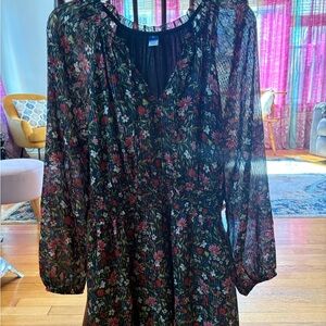 Old Navy Black Floral Long Sleeve Dress